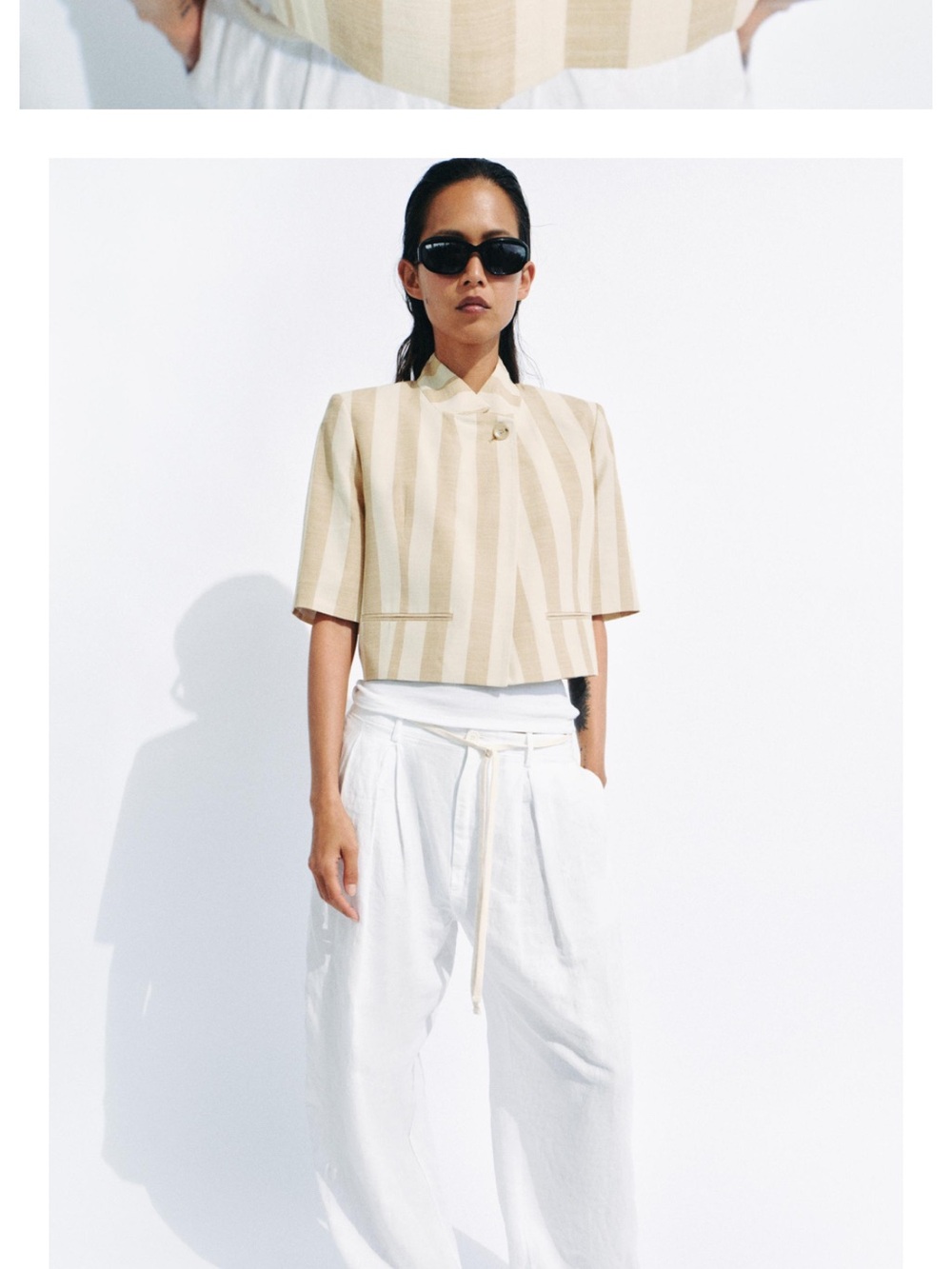 Zara Cream and Beige Striped Blazer Jacket